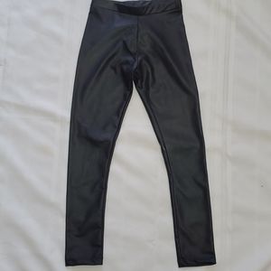 Black leather look lil girls leggings